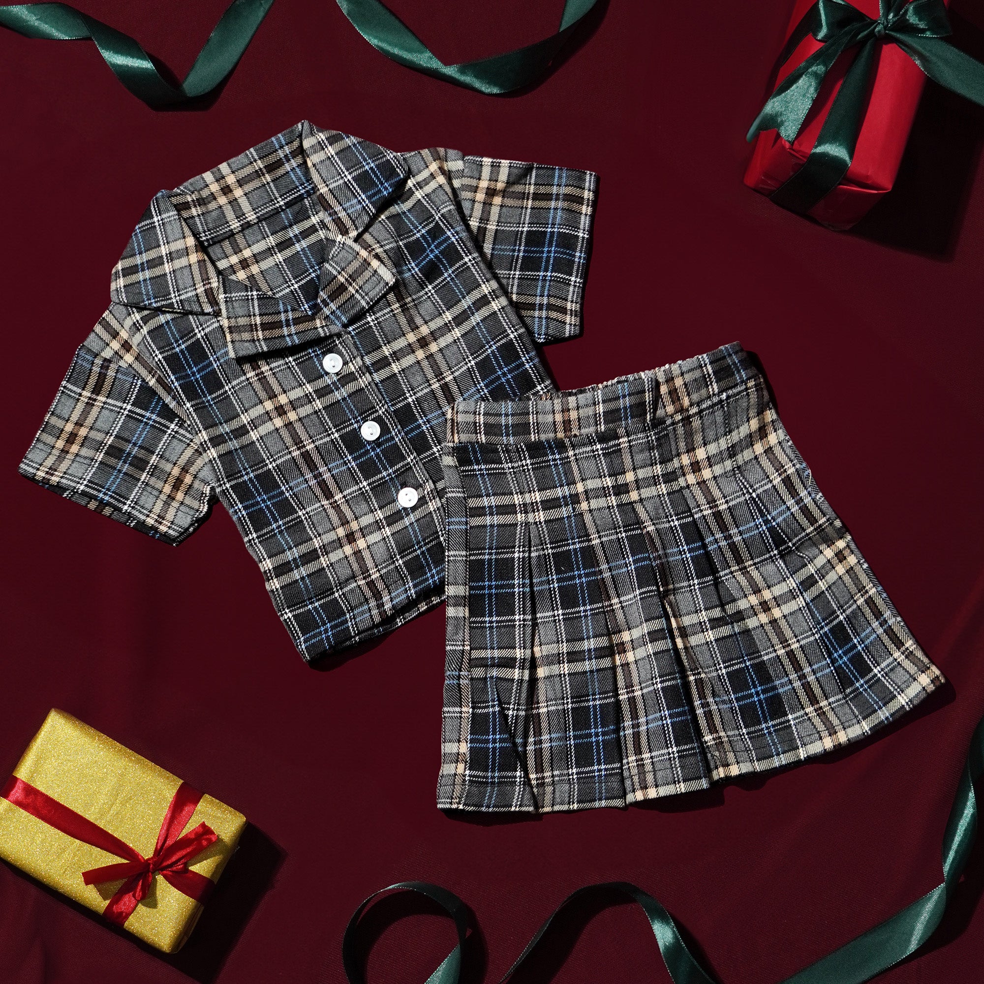 Flannel Pleated Skirt Set