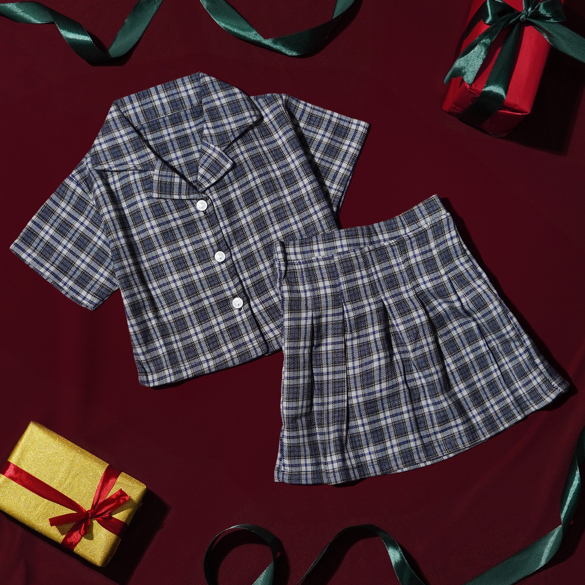 Flannel Pleated Skirt Set