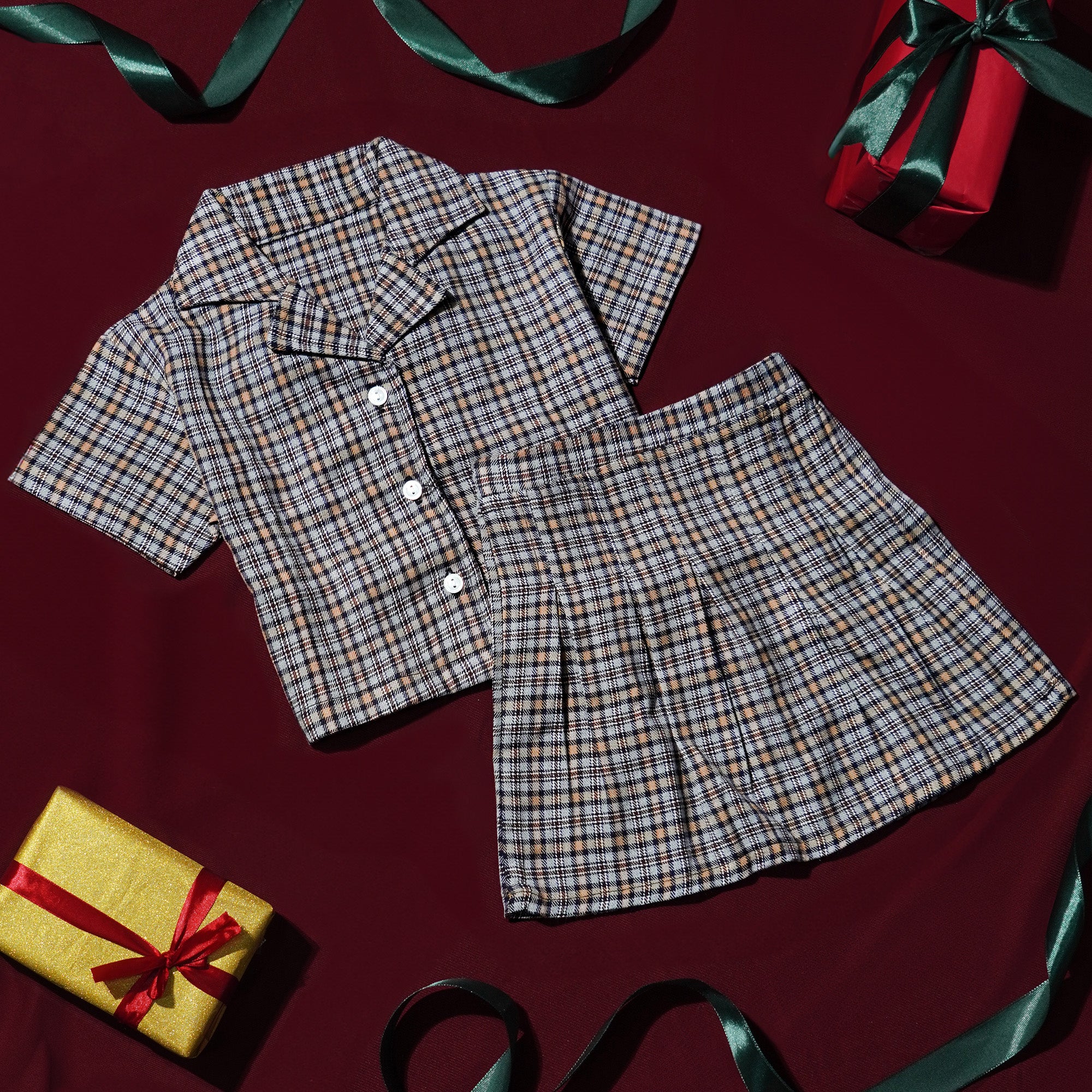 Flannel Pleated Skirt Set