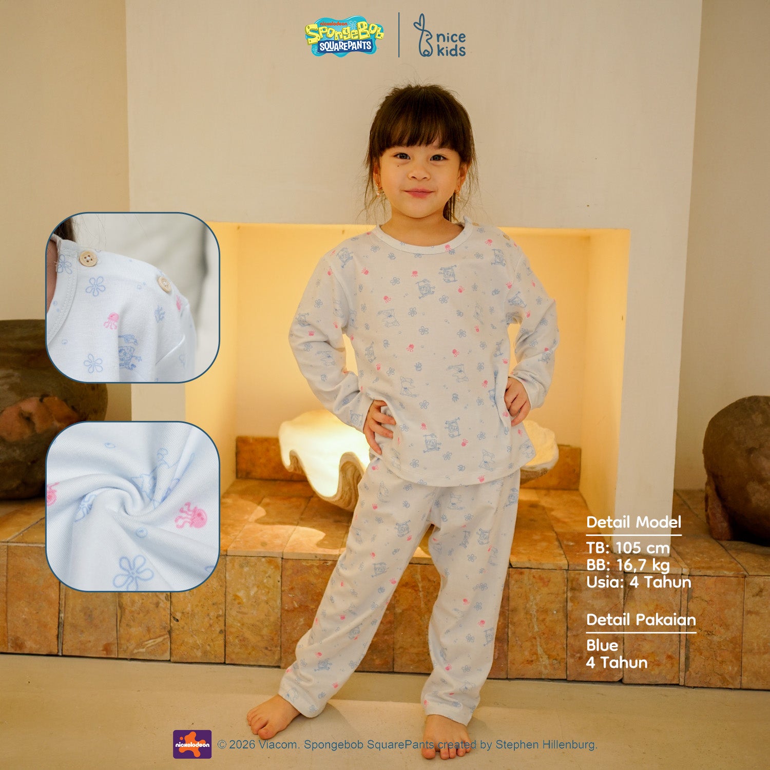 SpongeBob SquarePants Collection - Jellyfish Long Sleeve Kids Pajamas Piyama Anak Lengan Panjang Bermotif Kartun 1-8 Tahun