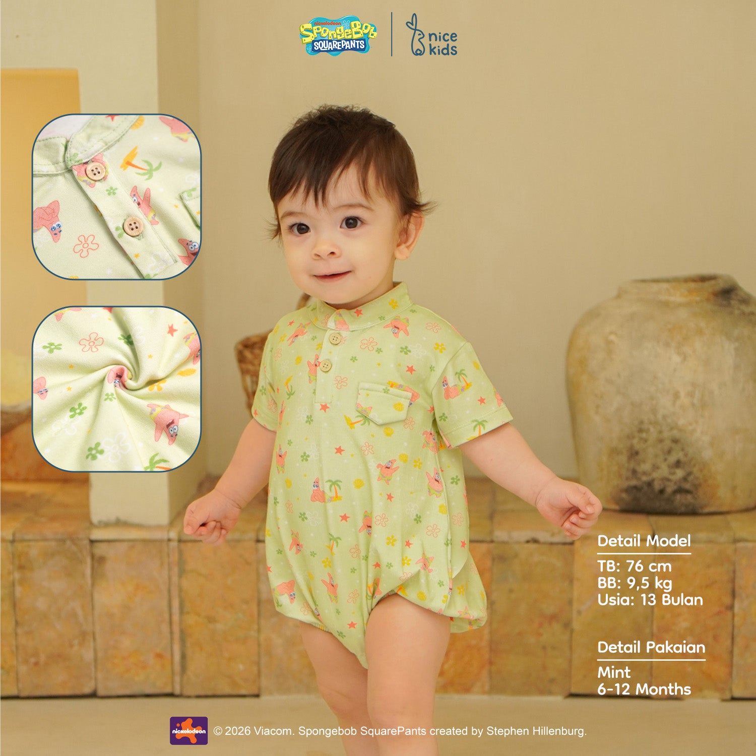 SpongeBob SquarePants Collection - Tropical Bodysuit Boy &amp; Girl Jumper Bayi New Born Motif Lucu 0-12 Bulan