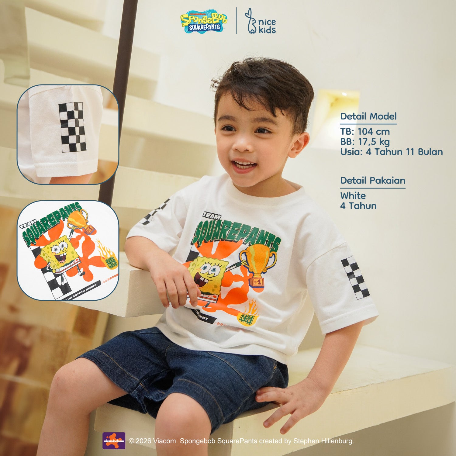 SpongeBob SquarePants Collection - Racer Tee Kaos Anak Unisex Gambar Kartun 1-8 Tahun